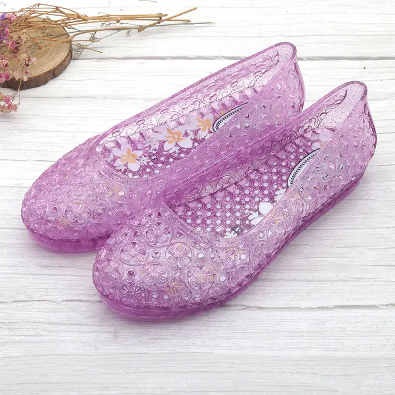 Women's Floral Clear Jelly Sandals Summer Beach Shoes White Wedge Slip-On Transparent Hole Design for Girls