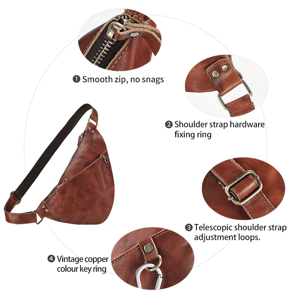 JOYIR Genuine Leather Men Chest Pack Vintage Travel Sling Bag for 7.9\