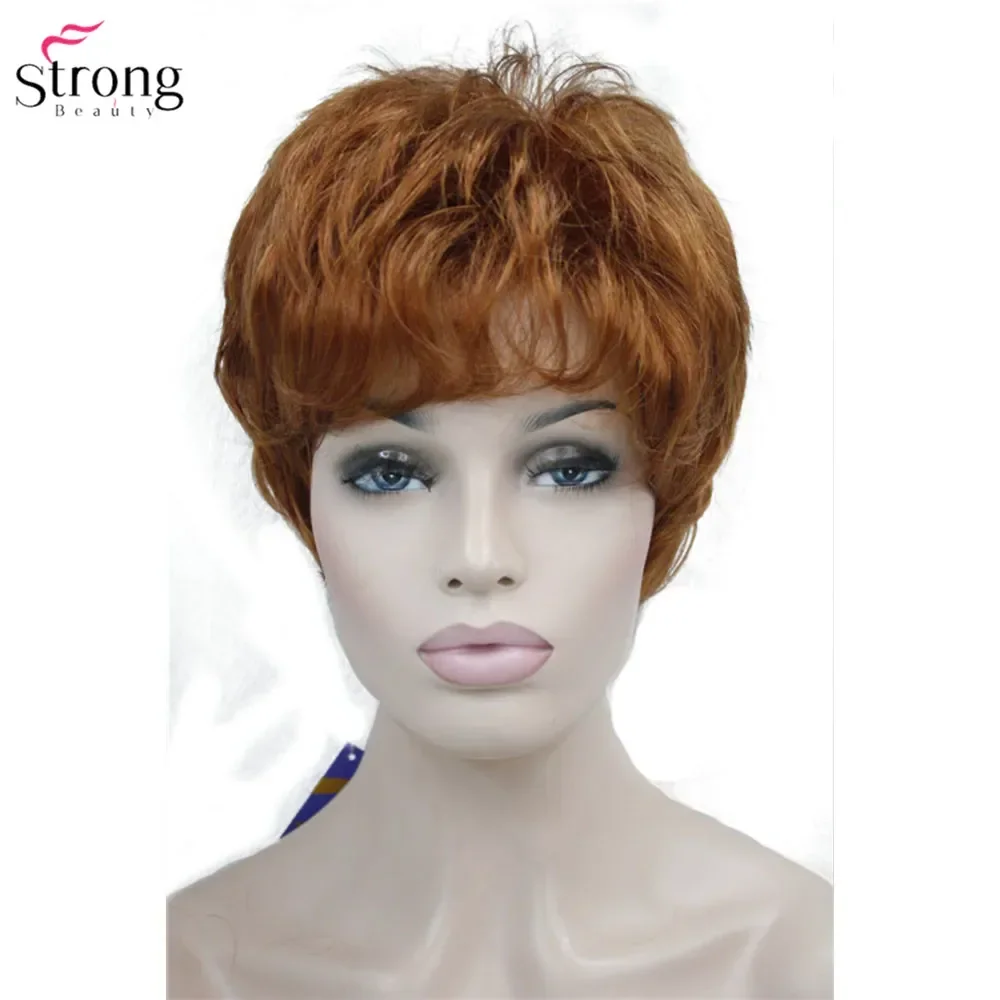 StrongBeauty-peluca corta y recta para mujer, corte Pixie Natural Hai, sintética, sin tapa, color gris/rojo