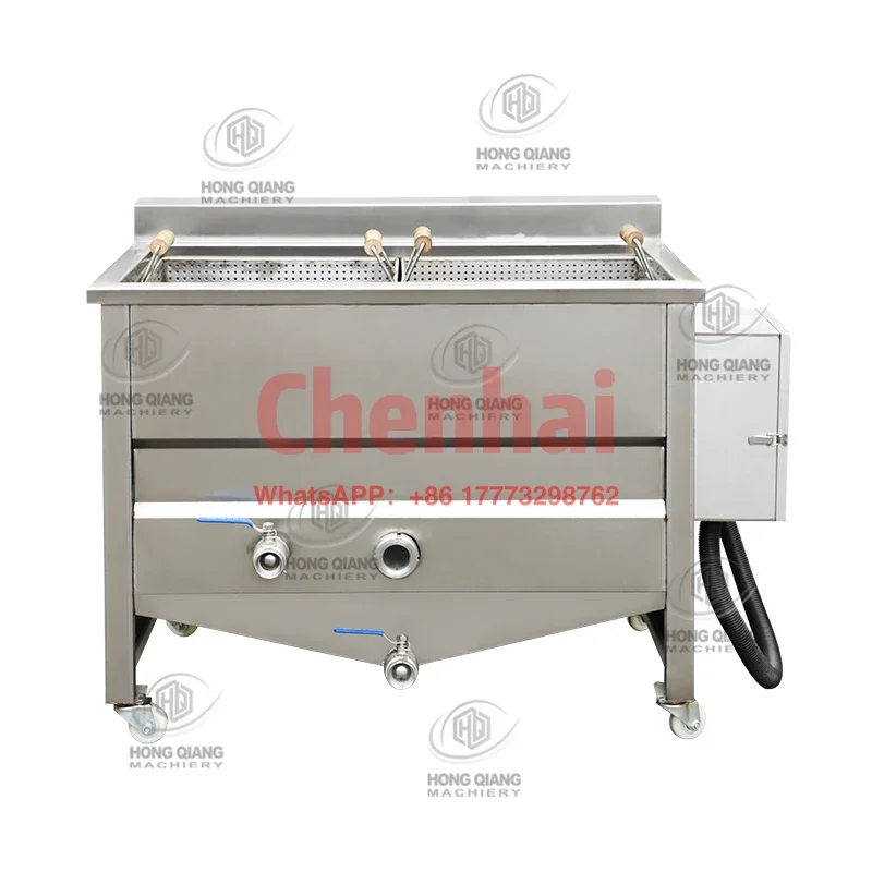 HONGQIANG Automatische Frittiermaschine, Chargenfritteuse für Kartoffelchips, gefrorene Pommes Frites, 2-Tank-Bratmaschine