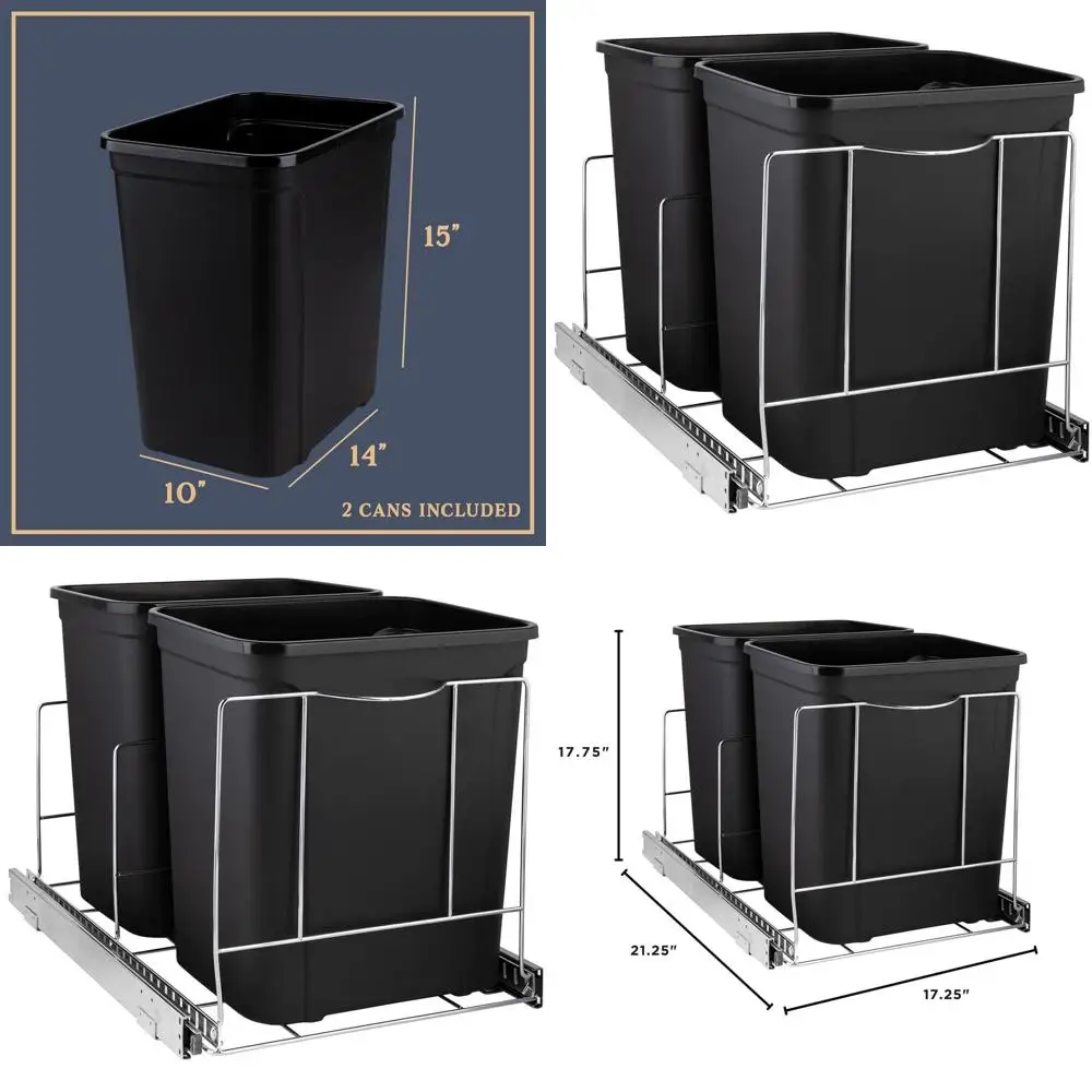 

Double Trash Can Pullout System - 7 Gallon Bins, Adjustable, Heavy Duty, Lifetime Warranty, 17¾ Cabinet Width, Rust-Resistant Ch