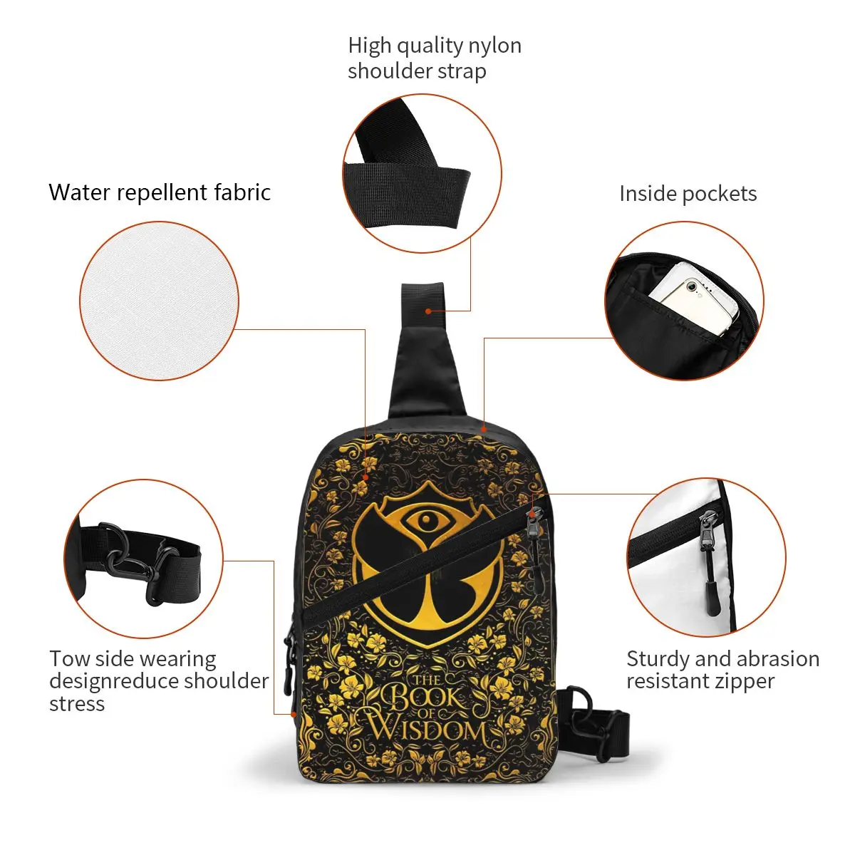 Tomorrowland-Electronic Dance Festival Sling Crossbody Mochila para homens, bolsa de ombro personalizada para viagem, mochila para caminhadas