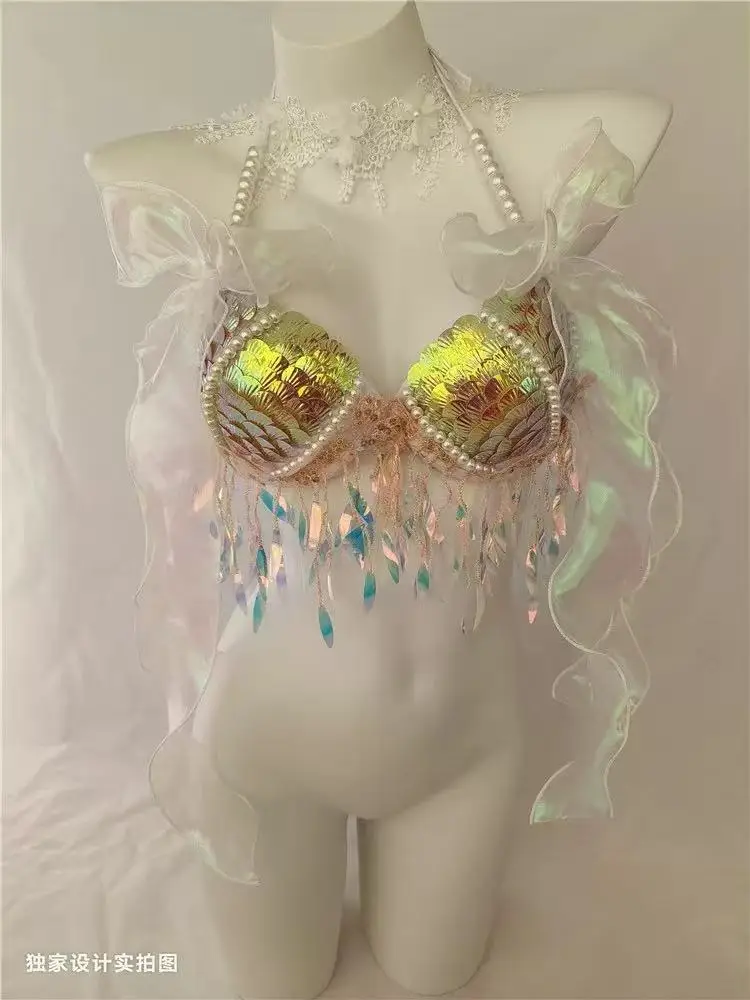 

Super Beautiful Mermaid Bikini Sparkling Shell Bikini Top Bra Aquarium Bar Performance Dress Fish Tail