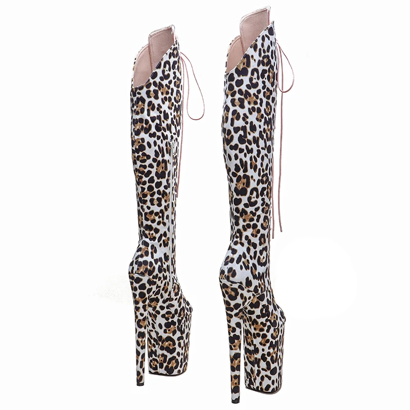 Leecabe  23CM/9inches Leopard   fashion  Open toe lady High Heel platform  Pole Dance boots