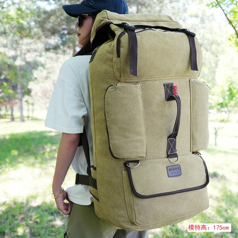 Extra Large Capacity Thickened Canvas Backpack Men Simple Hiking Large Backpack Outdoor Camping Mountaineering Luggage Bag