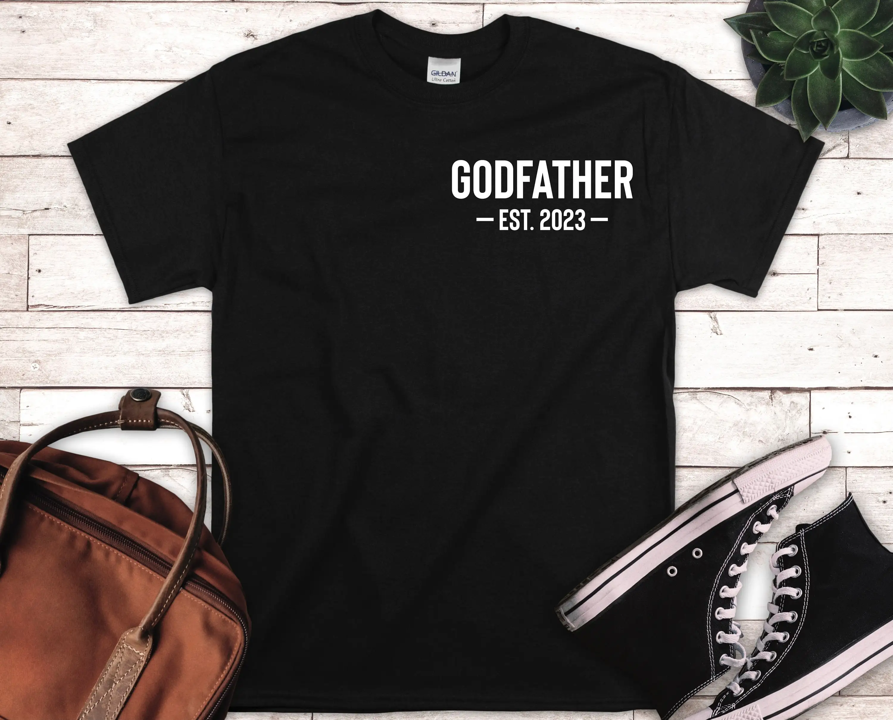 Godfather T Shirt Est 2024 New Grandpa Grandfather Reveal Fathers Day