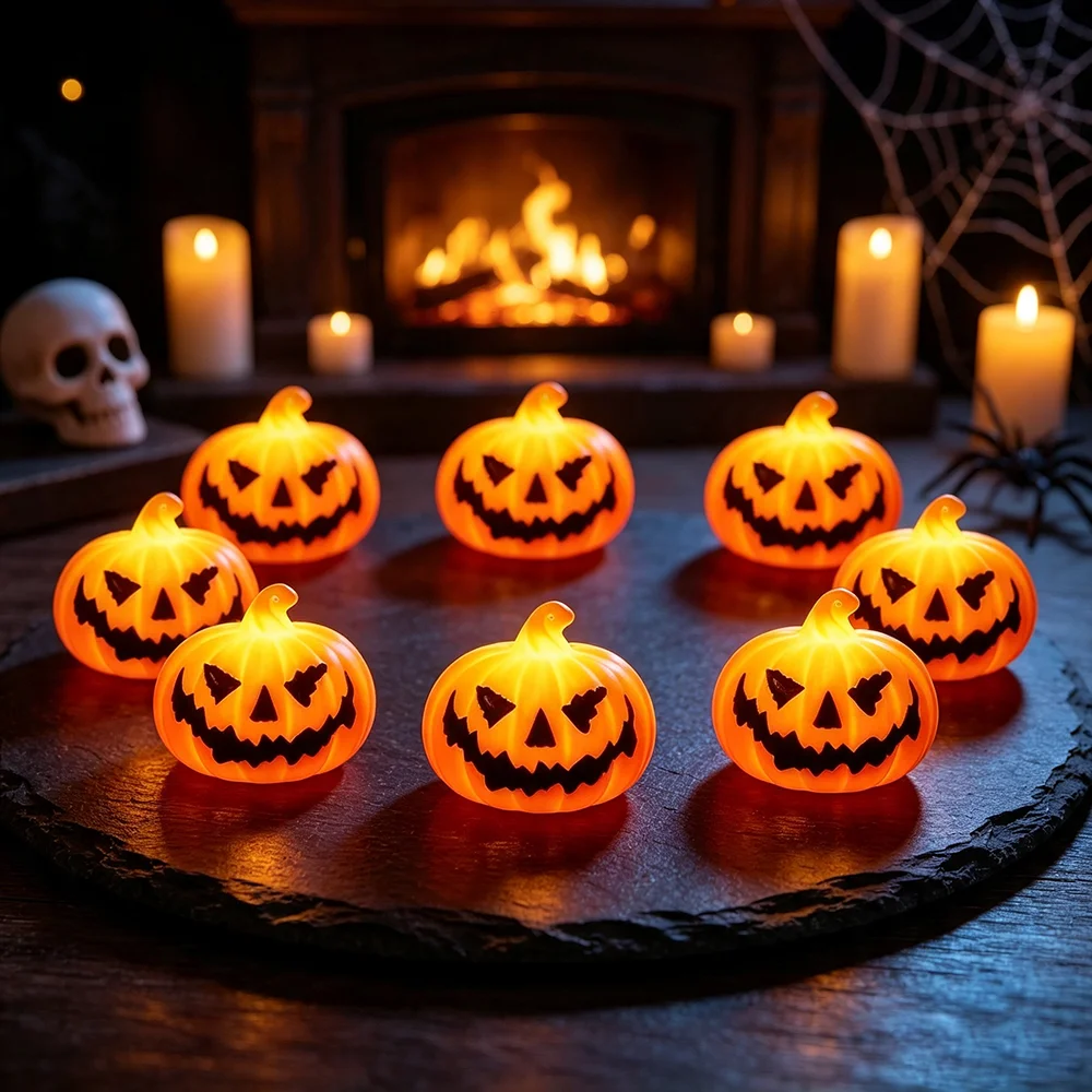 3/5pcs Pumpkin Lanterns, Mini Pumpkin Candle Lights, Halloween Smiley Face LED Lights, Bedroom Gifts, Garden Party Decorations