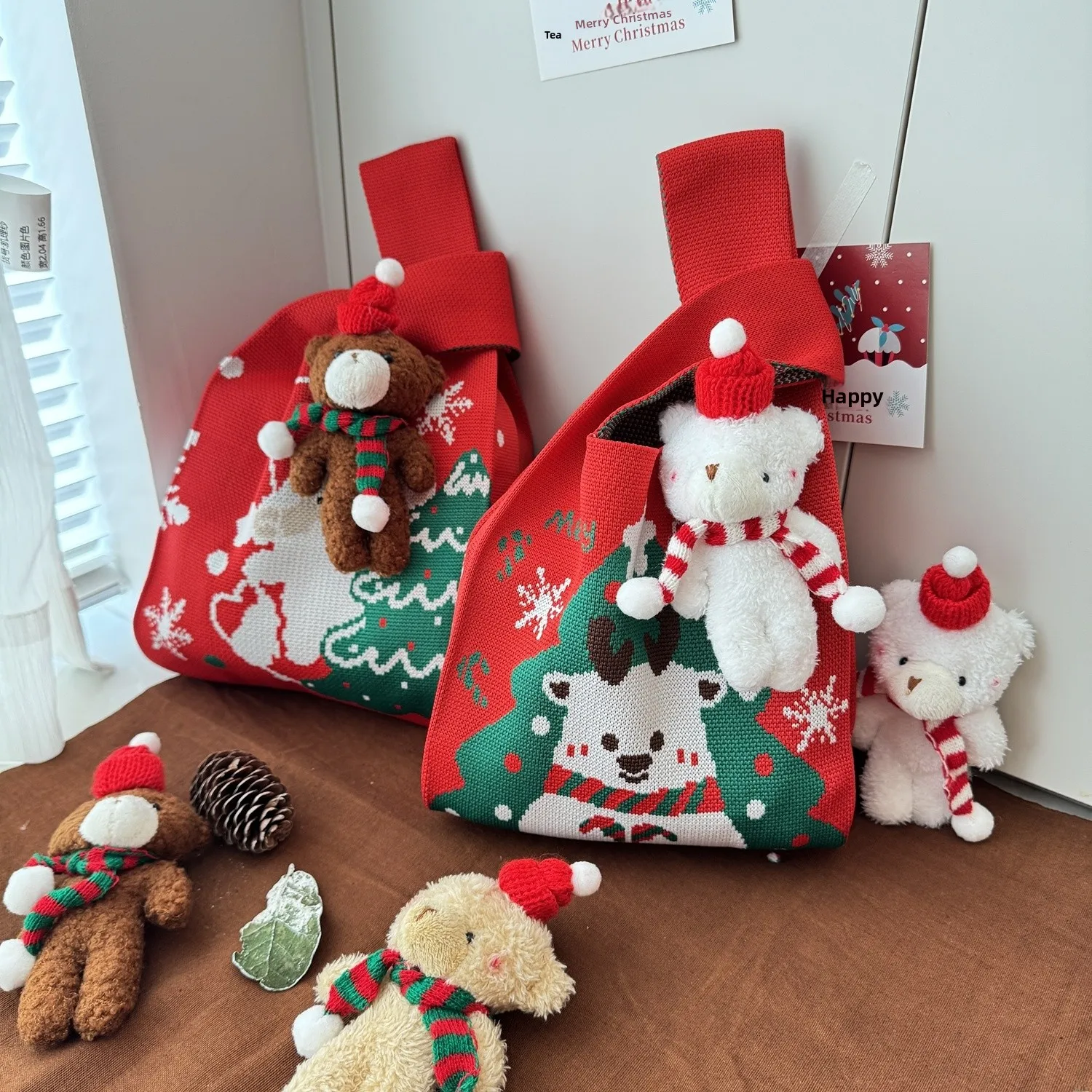 

Christmas Gift Bag Knitted Handbag Peaceful Night Bag Handheld Bag Casual Simple Style Unisex Foldable Shopping Bag