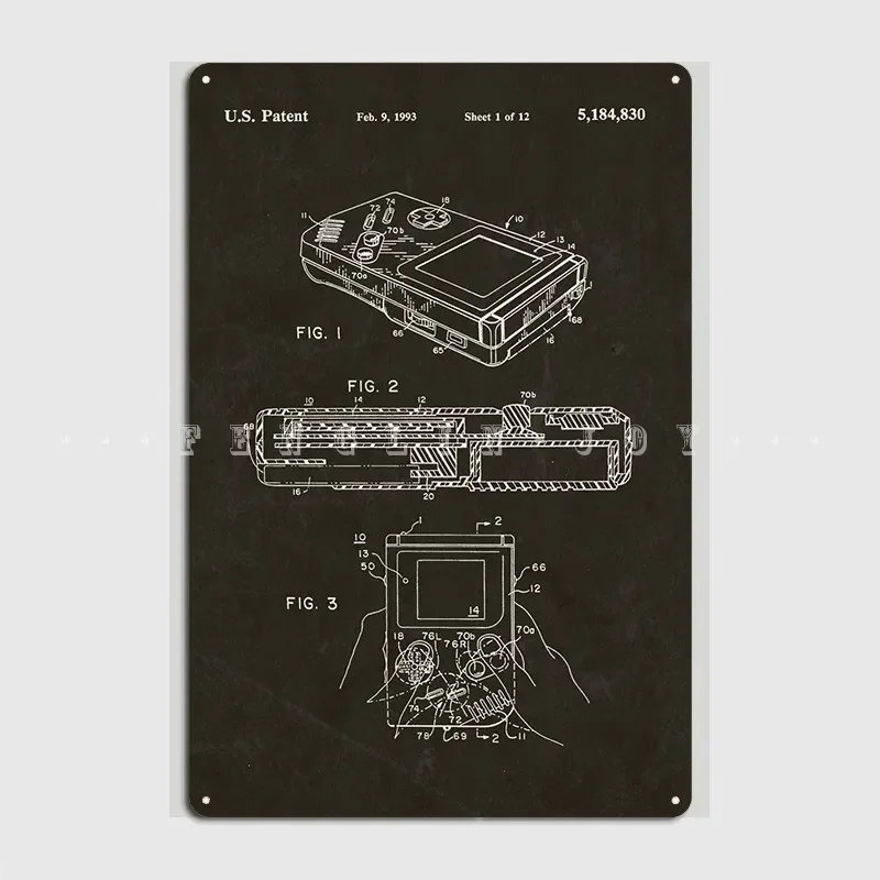 Gameboy Patent 1993 Metal Sign Wall Cave Living Room Decoration Mural Painting Tin Sign Poster