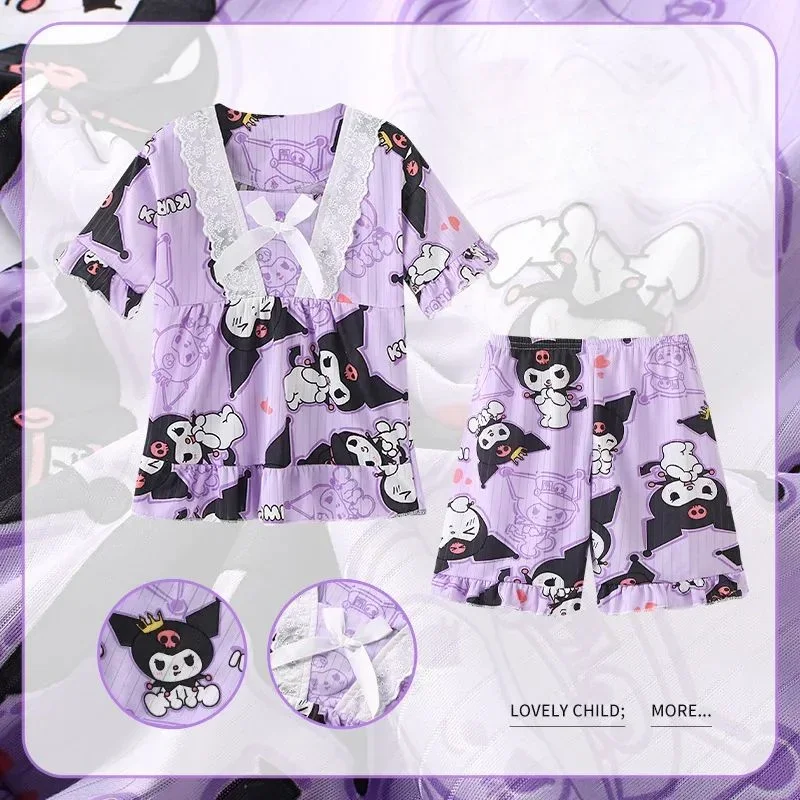 Melody Children's Pajamas Short Sleeved Set Girls Short Sleeved Shorts Kuromi Little Girl Home Clothing Summer Clothing