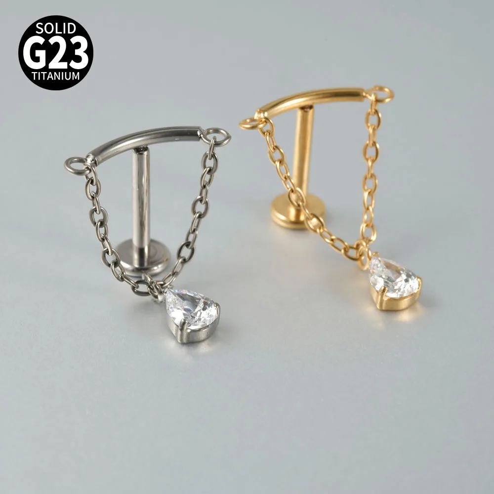 Solid Titanium Curved Bar Pendant Chain Dangle Earrings