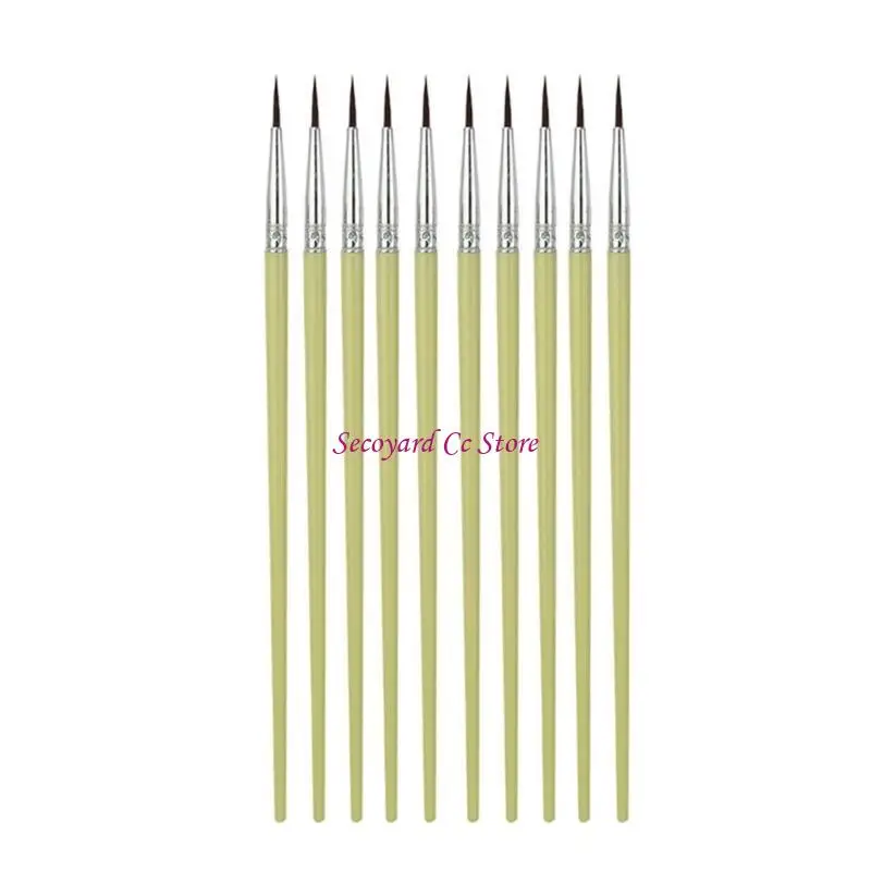 N3UC Paint Brush, 10Pcs Round/Flat Tip Paintbrushes Nylon Hair Artist Art Paint Brush