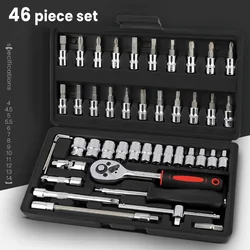 AIRAJ Chrome Vanadium Stee 46 Piece 1/4 Drive Socket Ratchet Wrench Bit Repair Tool Kit - Ideal for Automotive Repairs Mechanics