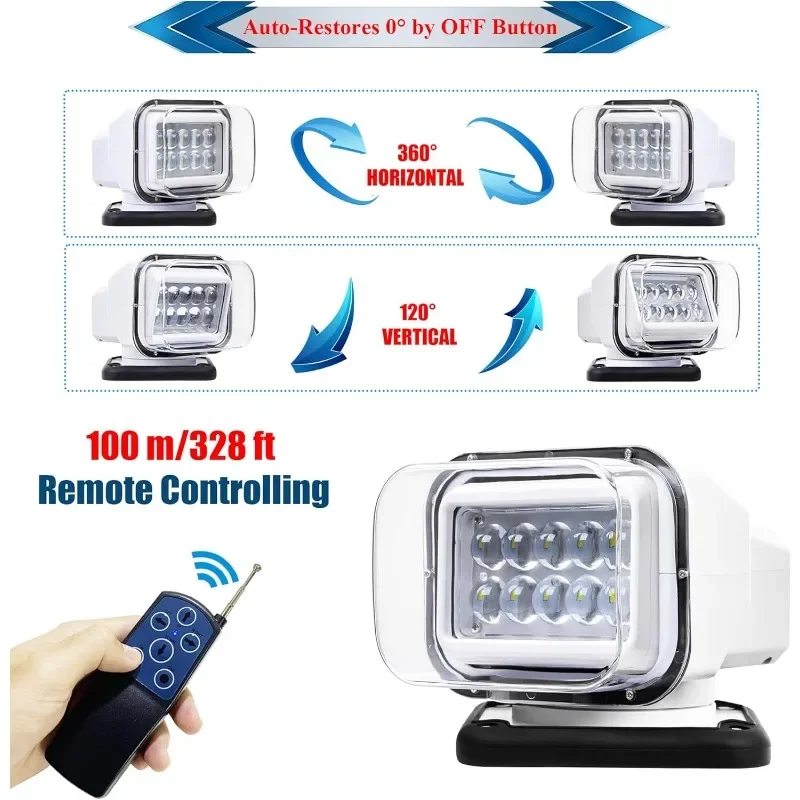 Wireless Remote Control LED 360 Degree Roof Spotlight Searchlight for Truck Boat Off-road Driving Camping Hunting Emergency