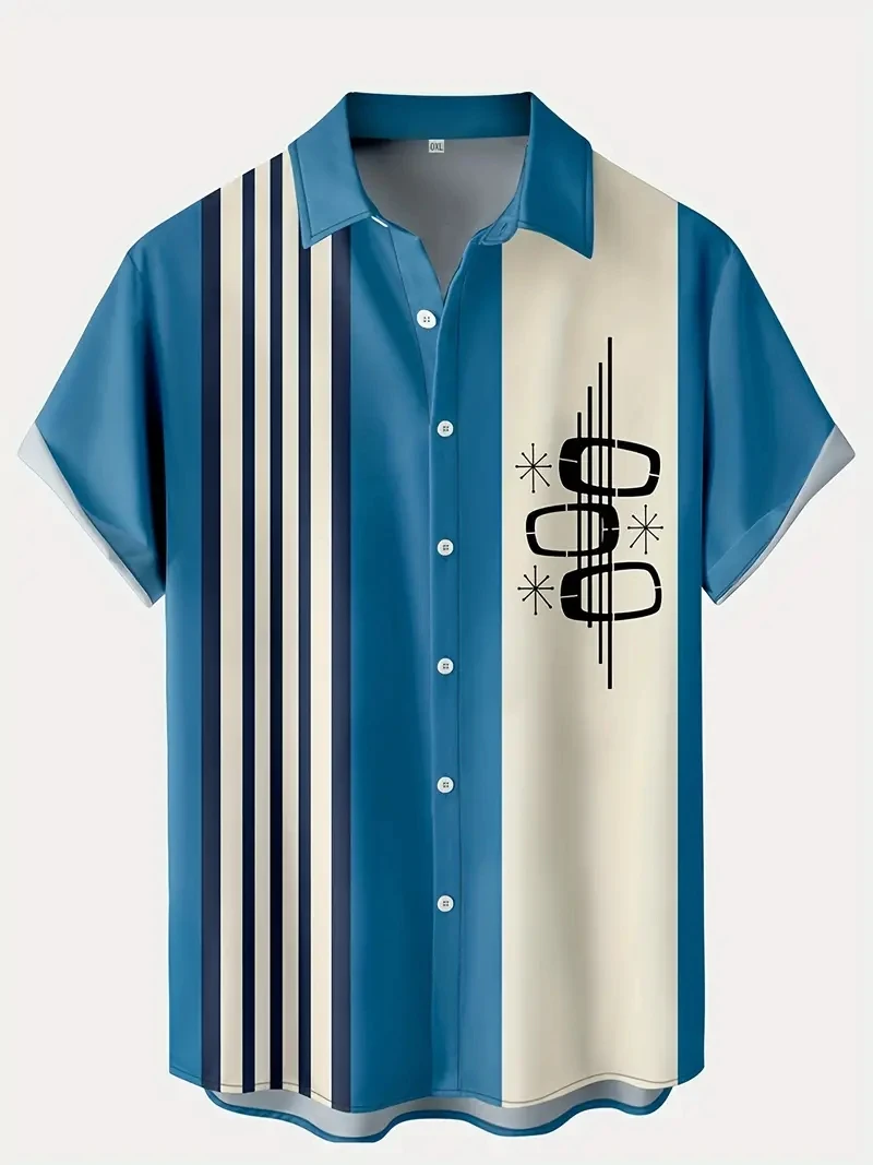 2026 Fashion Tops Striped Patchwork Design Printed Shirt Designs Men Women Short Sleeve Shirts Button Up Shirts Tops