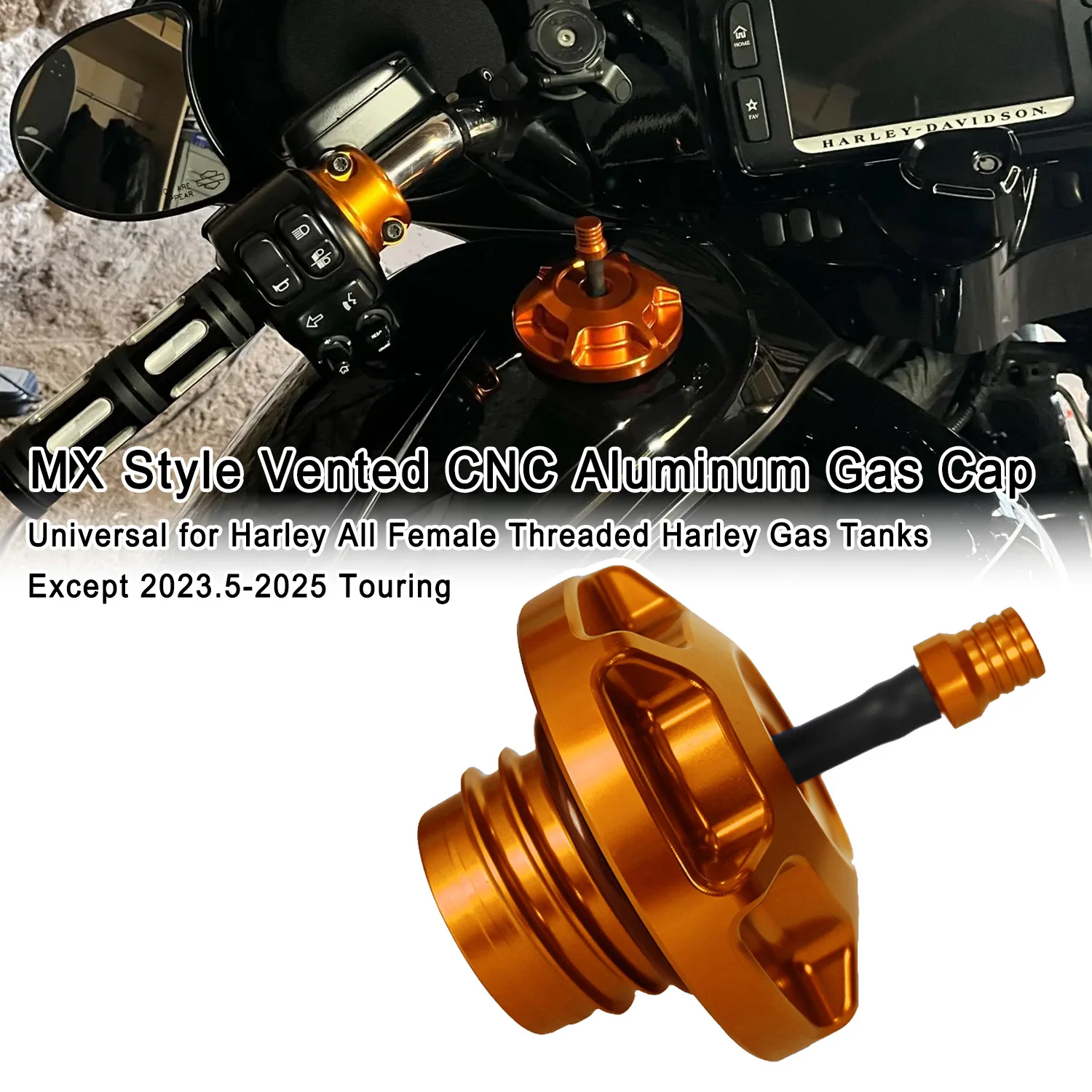 Image of MX Style Club Style Belüfteter CNC-Aluminium-Tankdeckel Universal für Harley Alle Harley-Tanks mit Innengewinde außer 23.5-25 Touring