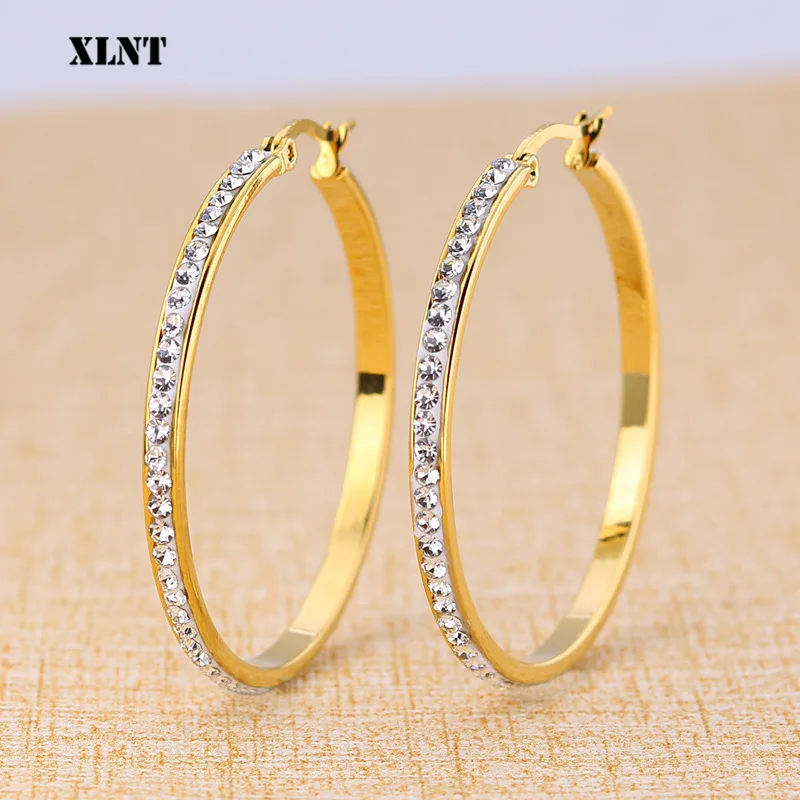 XLNT 2019 Fashion Hoop Earrings With Rhinestone Circle Earrings Simple Earrings Big Circle Gold Color Loop Earrings For Women