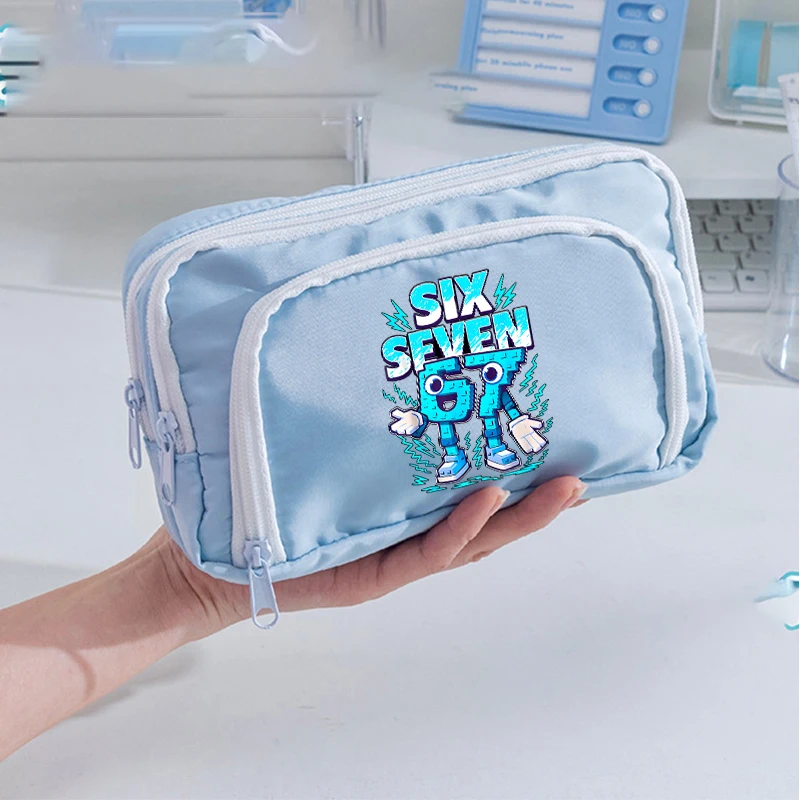 Cartoon Pencil Bag Back To School Supplies Funny Six Seven Printed 67 Number Nylon Pencil Case for Student Anime Pencil Cases