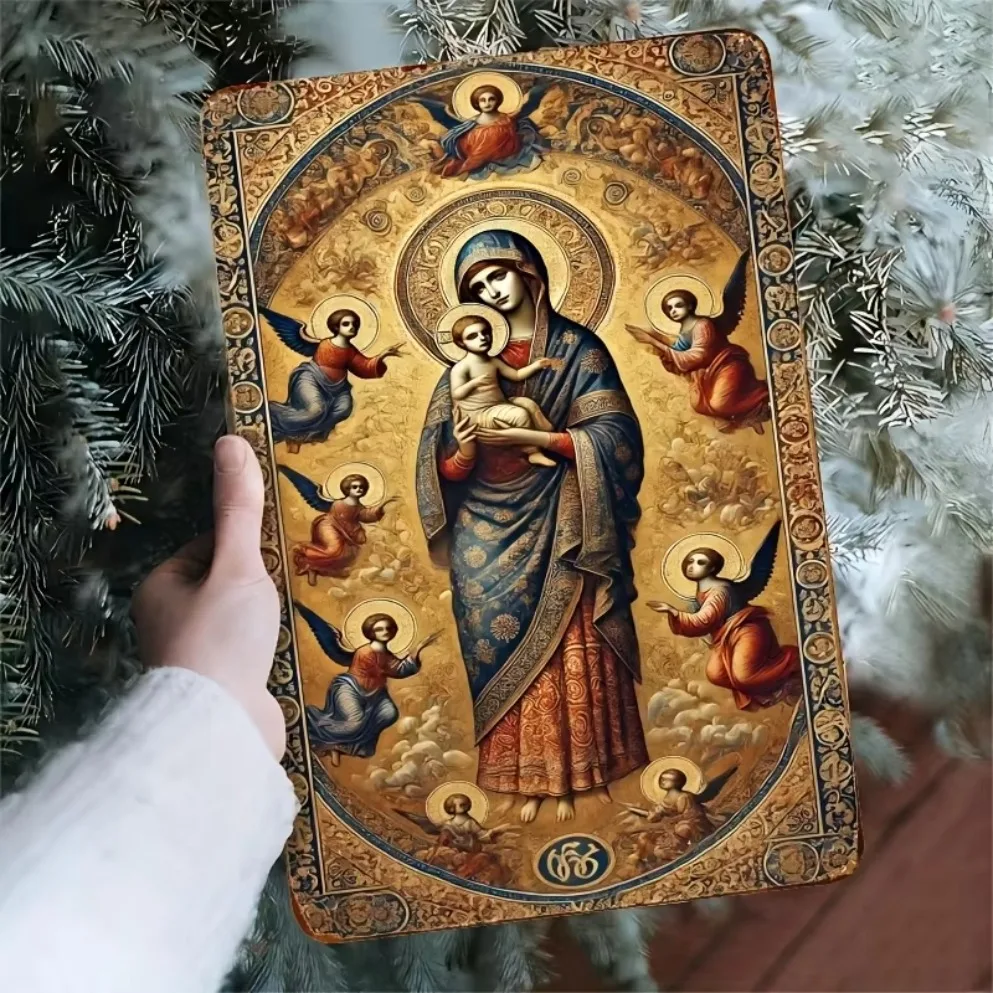 "لافتة قصدير معدنية ذات أيقونة أرثوذكسية روسية - مريم العذراء والسوع الصغير |   ديكور الحائط الروحي للغرف" #2
