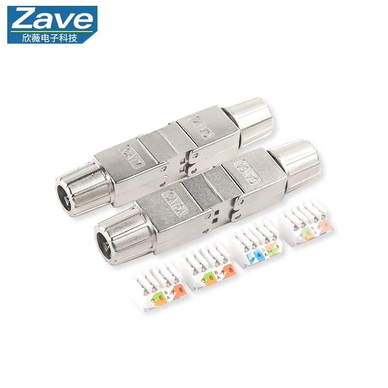 Conector de cabo Ethernet Cat6a/Cat7 - Adaptador blindado, sem ferramentas e direto para extensão de rede