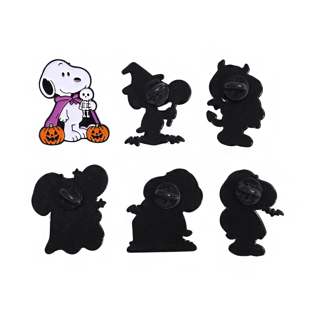 6 Pcs Hallowmas Element Cartoon Brooch Jack-o'-lantern White Dog Enamel Pin Metal Badge Jewelry Backpack Clothing Accessories