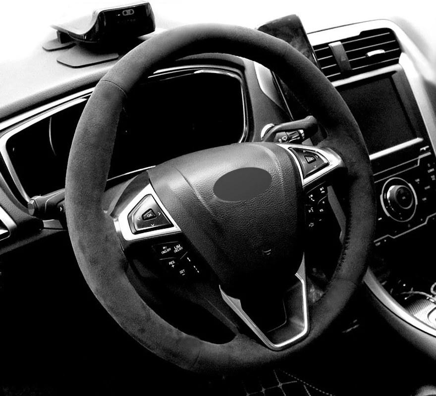 Genuine Leather Suede Black Thread Steering Wheel Cover Wrap Car Accessoires Specifically for FORD EDGE GALAXY S-MAX MONDEO