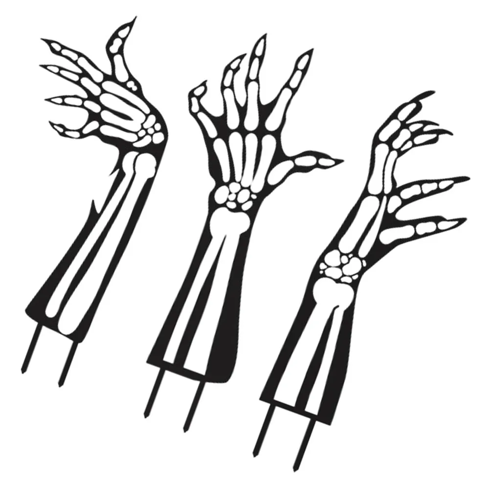

3Pcs Halloween Yard Stakes Skull Hand Iron Garden Signs Outdoor Halloween Decorations Party Lawn Sign Scary Garden Decoration