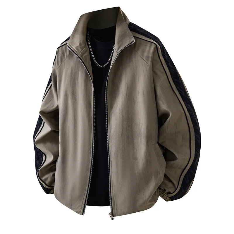 Conjunto de roupas esportivas casuais masculinas retrô para primavera e outono, jaqueta moderna de alta qualidade e calças de duas peças com bloqueio de cores