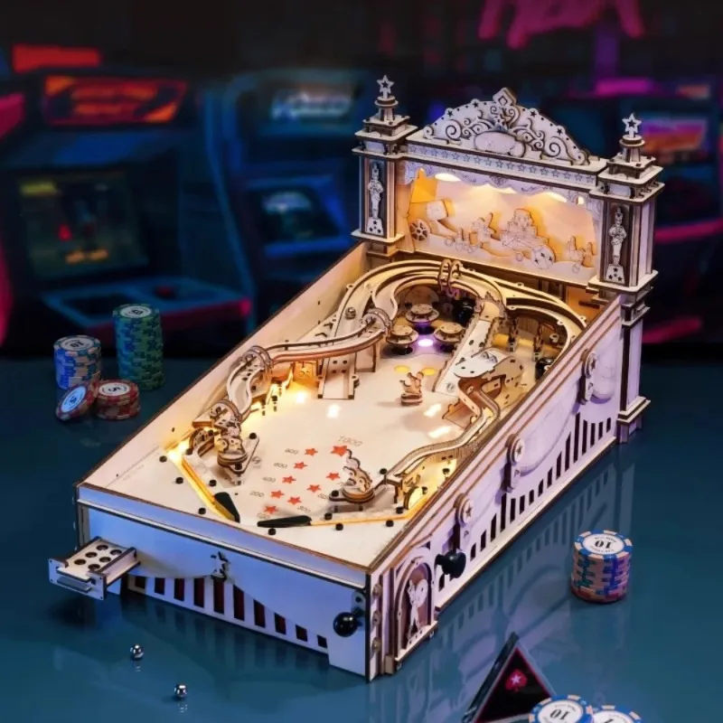 3D Pinball Machine Wooden Puzzle 482pcs Mechanical Model Kit for Adults Teens EG01