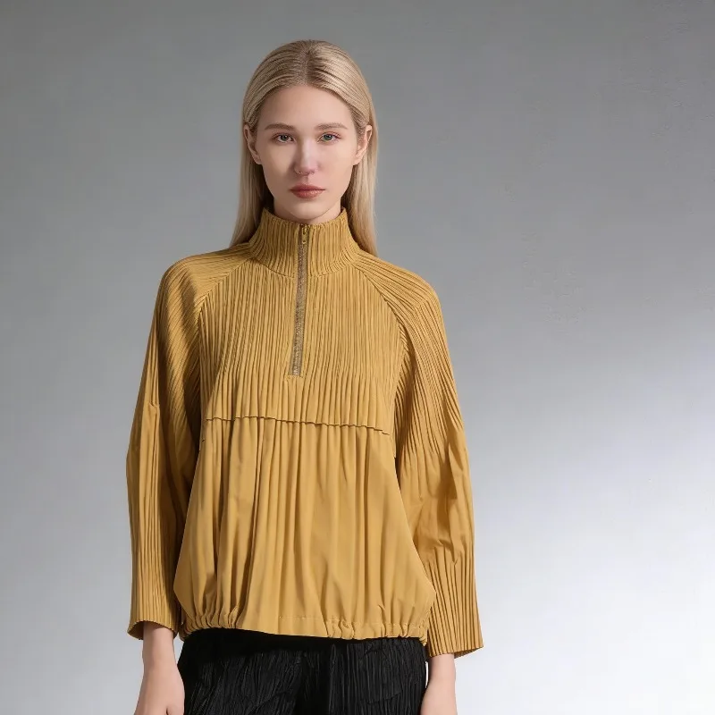 

Miyake Pleated Jacket Casual Plisse Sports Top Women 2026 Spring New Loose Plus Size Design Sense Age-Reducing Loose Long Sleeve