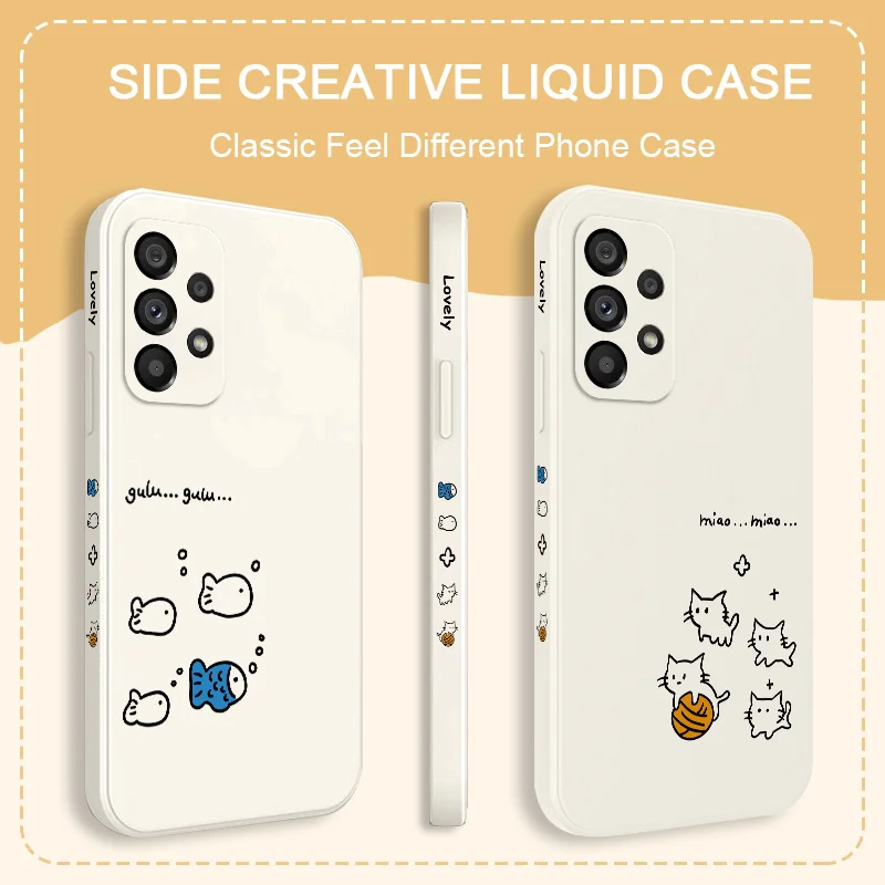Cute Line Cat Case per Samsung Galaxy A73 A53 A33 A23 A13 A03 A72 A52 A52S A32 A22 A12 A02 A02S A71 A51 A31 A21S 4G 5G Cover