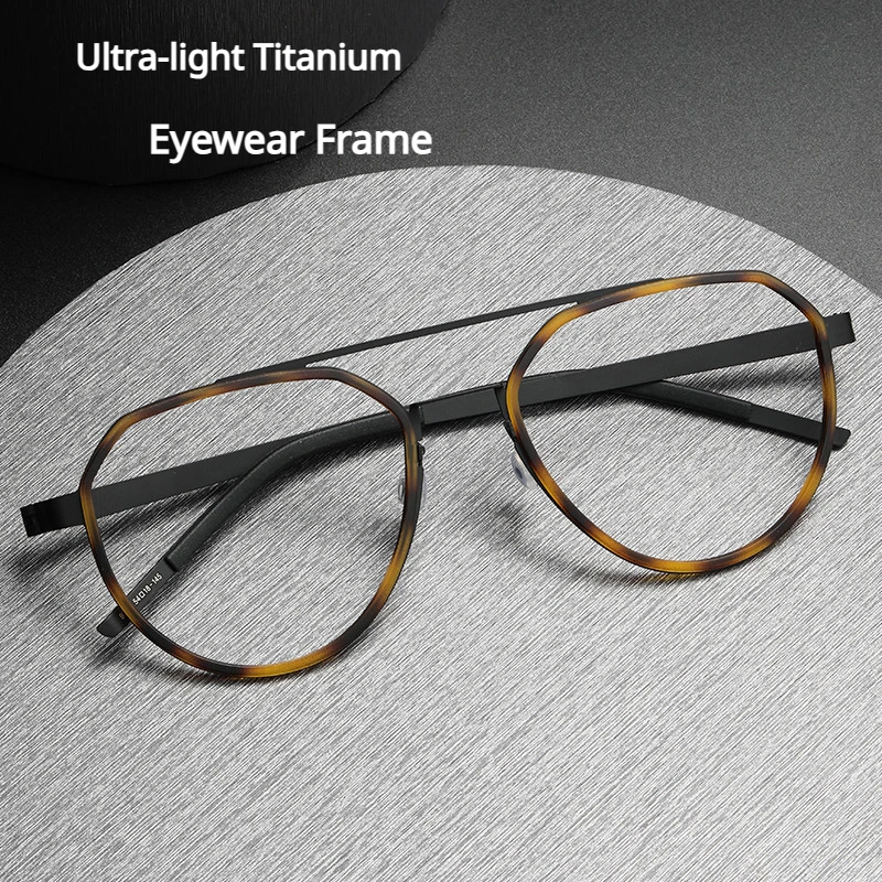 

Titanium Glasses Frame Screwless Design Men's Fashionable Double Beam For Myopia Prescription Lenses Ultra Light Eyewear Frames