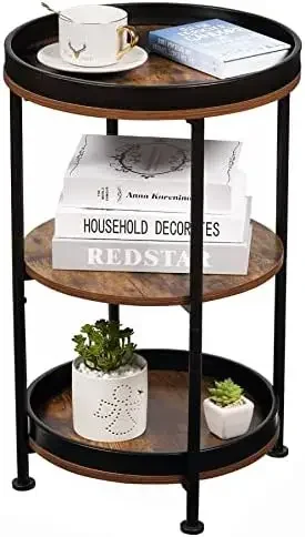 Side Table,Round End TableLiving Room,Bedroom,Nightstand with Steel Frame,Industrial Round Sofa Table,Outdoor AccentCoffee Table