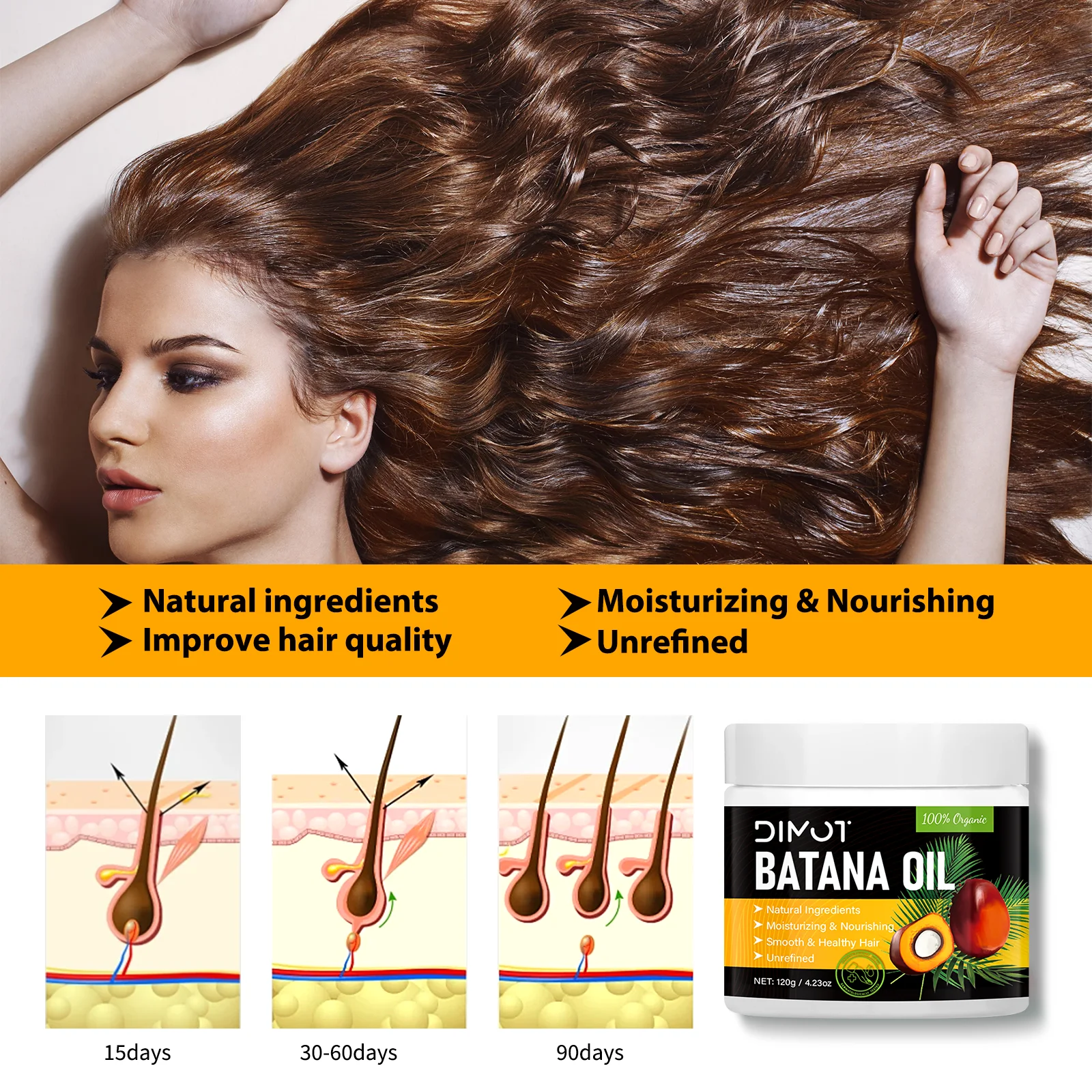 

120 мл органическая маска для волос Batana, восстанавливающая секущиеся концы, увлажняющая сухая кожа головы, укрепляющая волосы, натуральный уход за волосами для всех типов волос