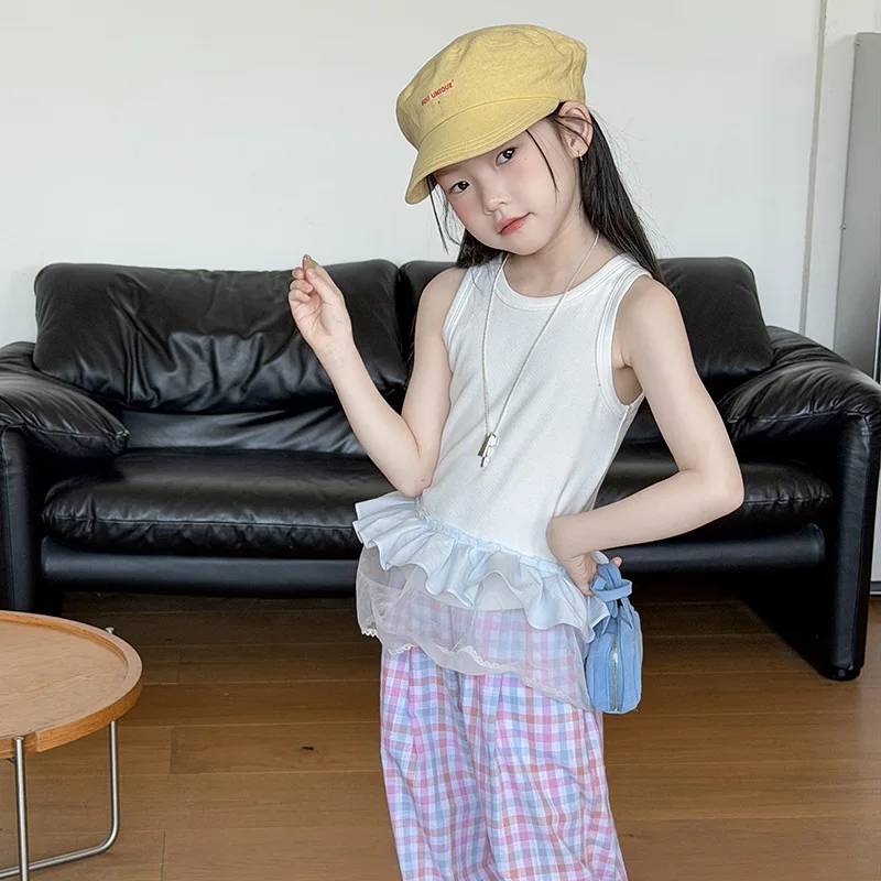 Girls Summer Korean-style Basic Solid Vest Suitable for Both Inner Wear and Outer Wear Elastic and Slim-fitting Refreshing Vest