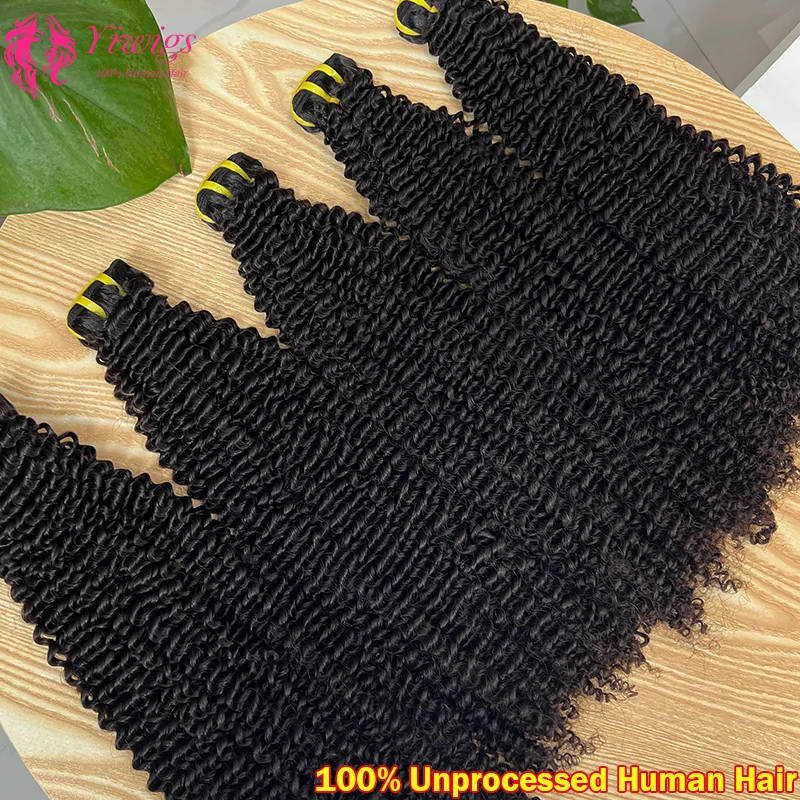 Rambut Ikal Keriting Super Double Drawn Yiwigs, 100% Rambut Asli Manusia, 10-30 Inci, Wig Afro Keriting, Ekstensi Rambut Mentah untuk Menjahit