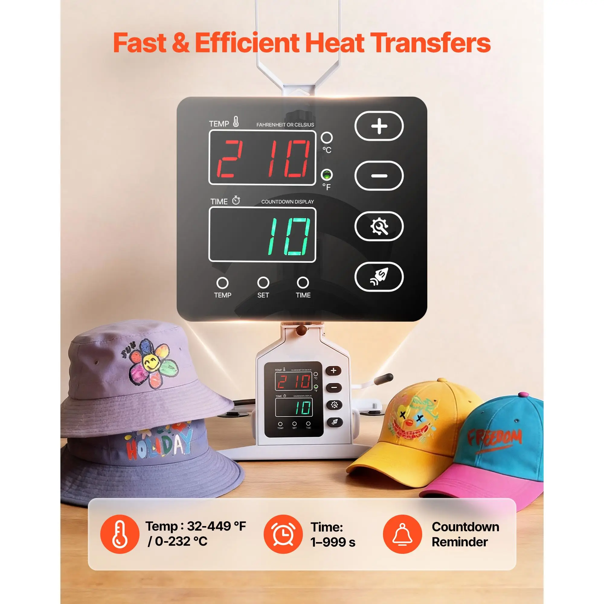 Hat Heat Press Machine, 8.5 x 4 in Large Heating Plate, with Caps Stretcher, Precise Temperature & Time Control, Heat Press for