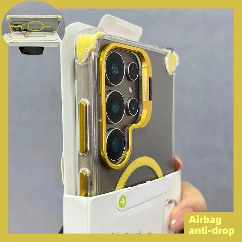 Luxury Transparent Case For Samsung Galaxy S26 24Ultra A56 A36 A16 A17 S25 S24 S23Ultra Plus Magsafe Wireless Charge Stand Cover