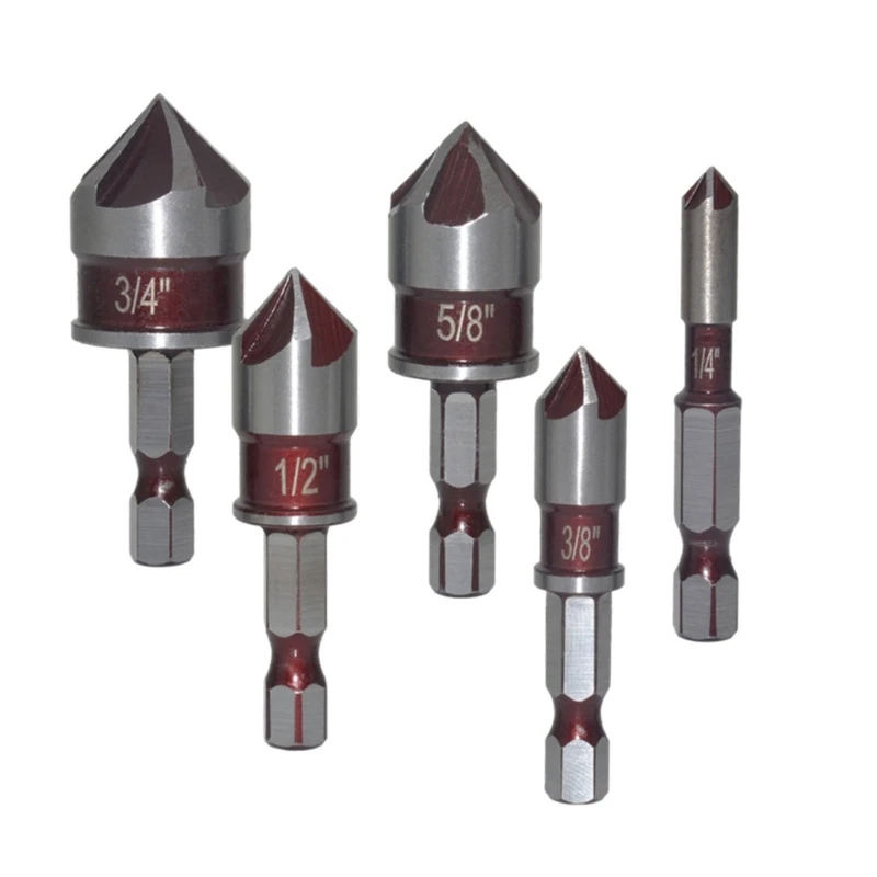 

Hexagonal Chamfering Device Countersink Drill Bit Set Woodworking Hole Opener
