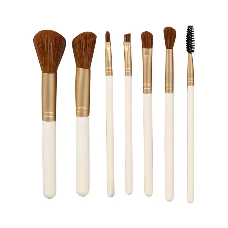 7 pennelli per trucco, fondotinta in polvere sintetica naturale, evidenziatore, set di pennelli per trucco professionale, bianco perla/oro rosa