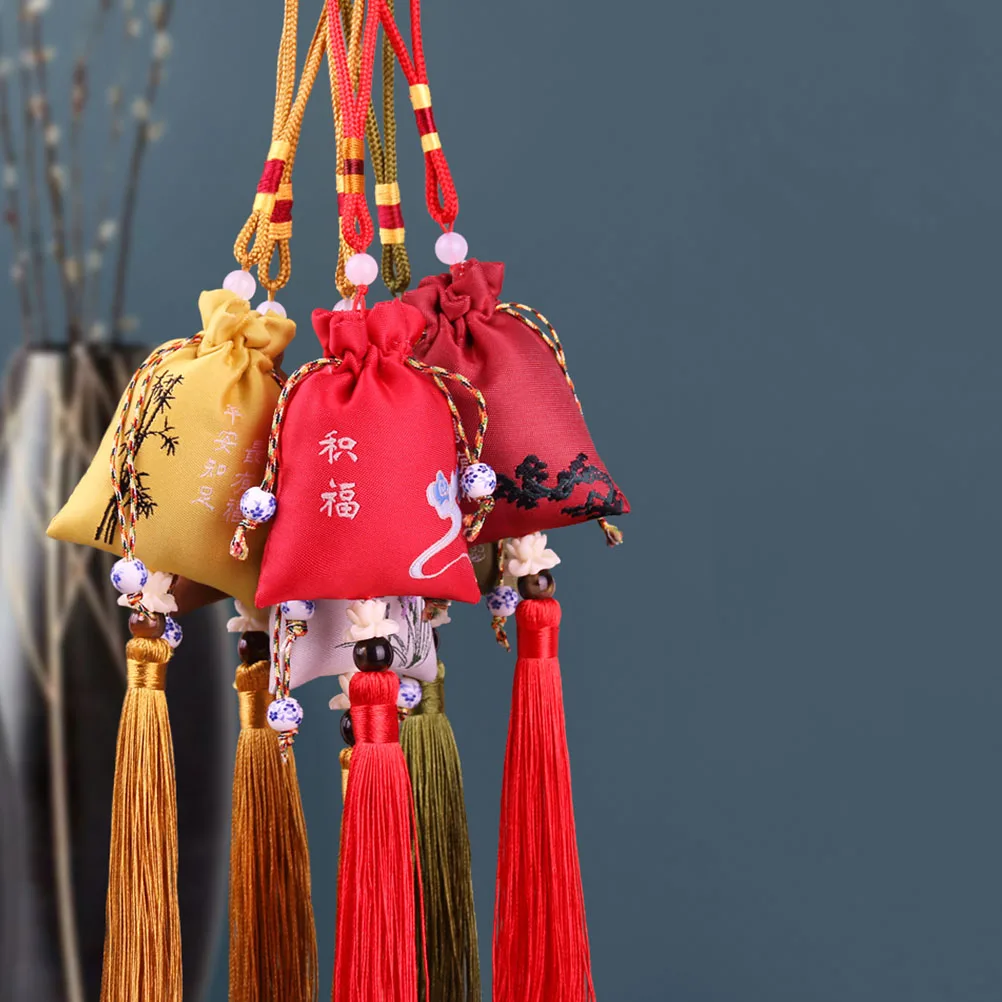 

6PCS Sachet Bag Silk Ceramic Embroidery Lavender Container Decorative Car Home Exquisite Pendant Air Freshener