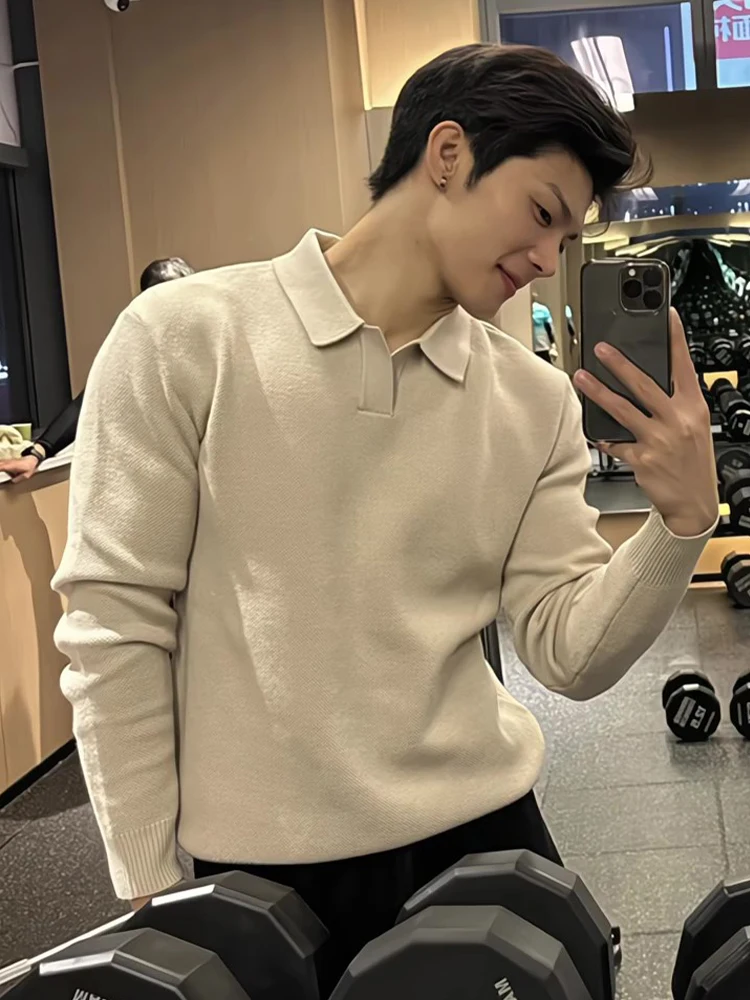 

Мужской вязаный свитер с воротником Winter Spor Sle Inner Wear irt Fitn Gym Long Sve Soft Comfortable Casual L...