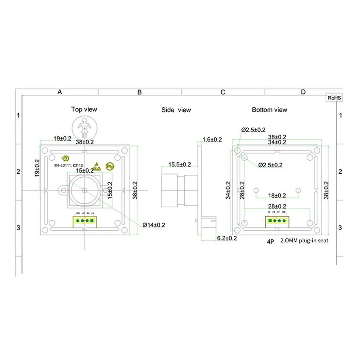 Modulo telecamera FF 95 °   MJPEG, YUY2 Driver gratuito Plug-N-Play_Y08A