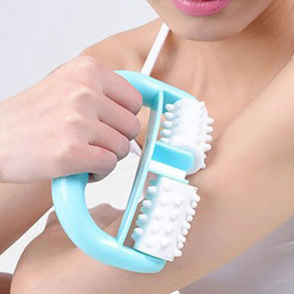 

Round Handle 2 Wheels Massage Roller Massager Ergonomic Design Full Neck Shoulder Pain Relief Tool