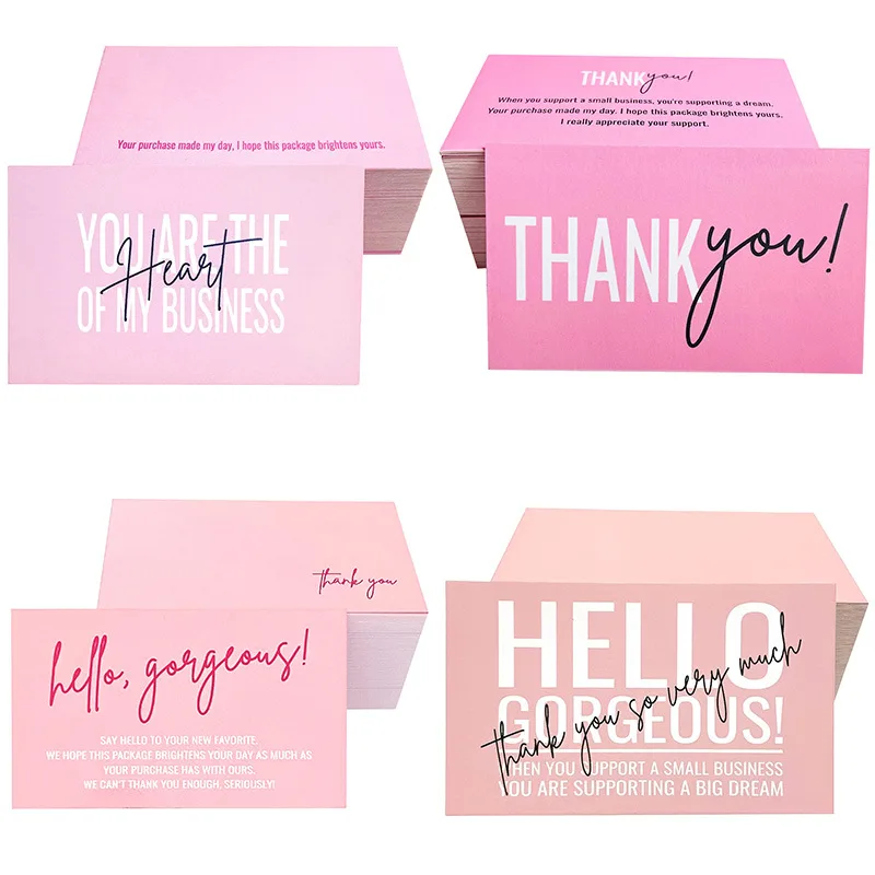 30pcs/pack Thank You Cards Business Pink Express Appreciation Card For Clients and Customers Online Package Insert Mailer Bags