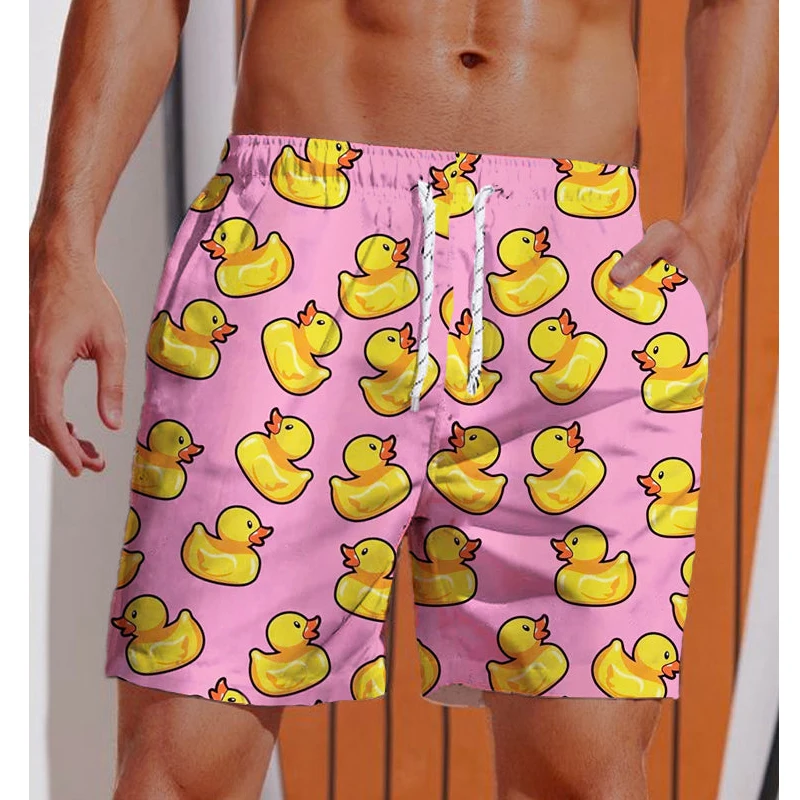 Funny Duck 3D Printed Beach Shorts Men\'s Casual Fashion Board Shorts Male Swimming Trunks Kids Short Pants Man Swimsuit Clothing