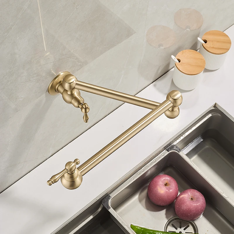 Becola Golden/Chrome wall-mounted basin faucet folding faucet with double handles and dual-joint swing arm brass kitchen faucet