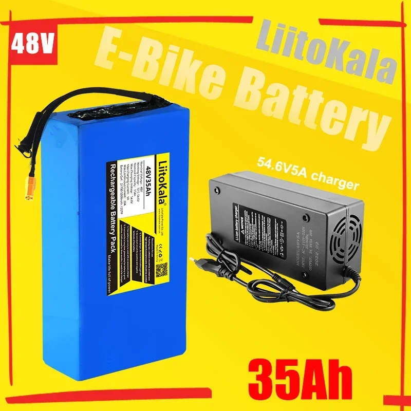 LiitoKala 48V 35Ah 21700 5000mAh 13S7P batería de litio 48V35AH 1500W batería de bicicleta eléctrica integrada 30A BMS T/XT90/XT60