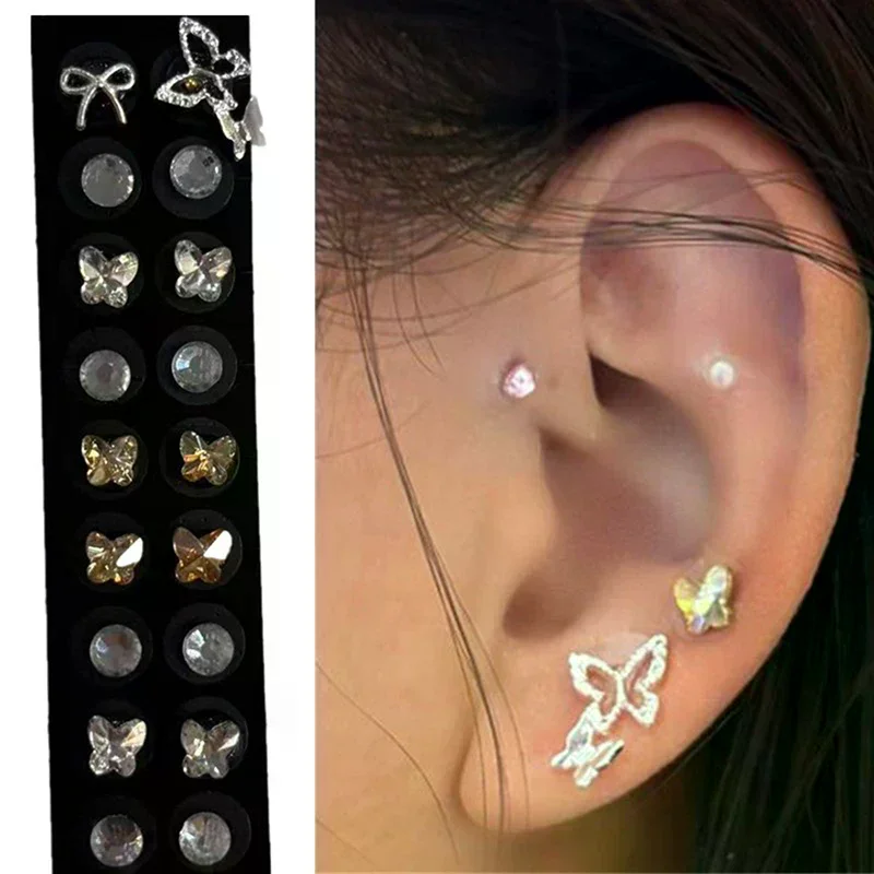 20PCS Disposable Crystal Ear Seed Patches - Butterfly Flower Shape Auricular Acupuncture Stickers Massage Therapy Needle Patch