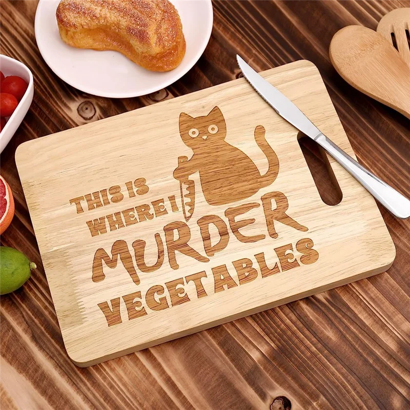 Funny Black Cat Cutting Board This is Where I Murder Vegetable Wooden Food Serving Tray Dethawing Engraved Vegan HY
